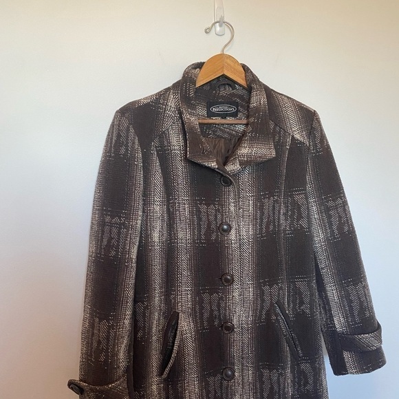 NORTHERN Reflections Jacket Wool Tweed Coat Brown Neutral Warm Button Up Large - Picture 4 of 15